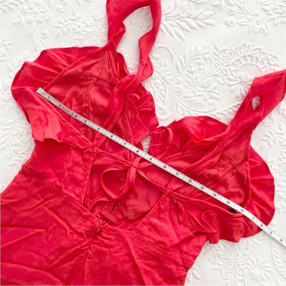 NWOT Lulus Carmela Coral Red Ruffled Mini Dress Small - Picture 6 of 9